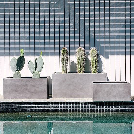 Group of grey garden planters
