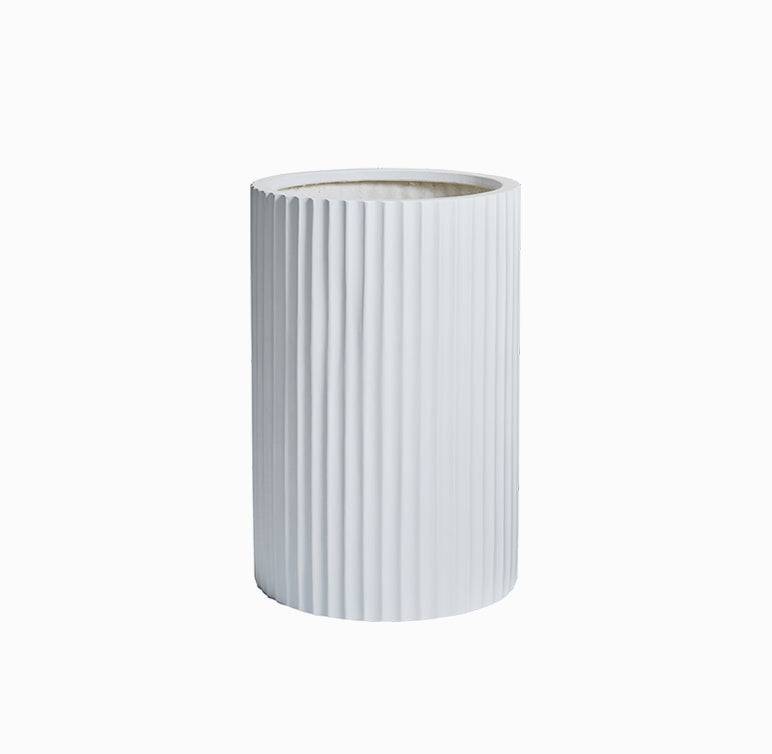 White cylinder style garden pot