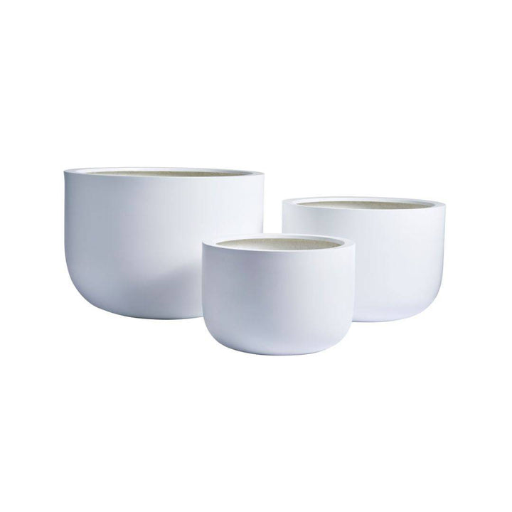 Three lightweight white garden pots