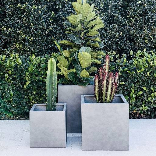 Three lightweight planters for outdoors